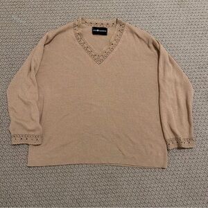 Lace Detailed Beige V-Neck Sweater